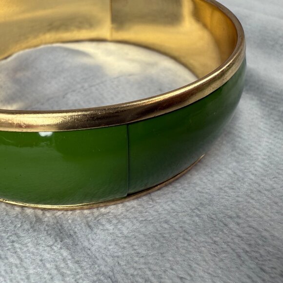 Vintage Gold-Tone & Green Enamel Slip on Bangle Bracelet Women Larger Size - Picture 11 of 16